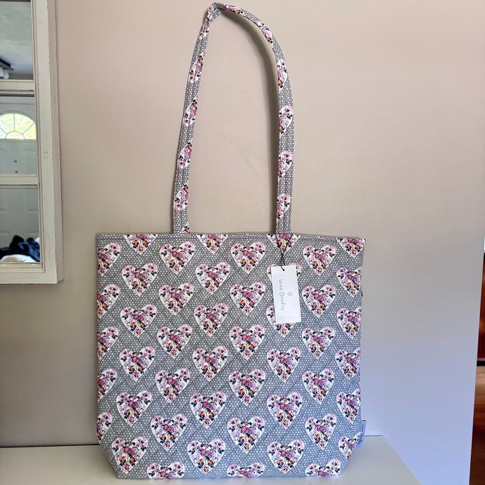 Vera Bradley Mon Amour Heart Tote Bag Quilted Gray NEW